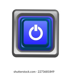 power button icon 3D realistic squaer blue color vector