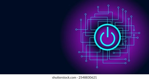 Power button icon and abstract circuit board digital technology background vector design. Abstract circuit board and power button icon digital technology vector design.