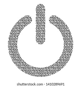 Power button icon abstract schematic from black ones and zeros binary digital code. Vector illustration.
