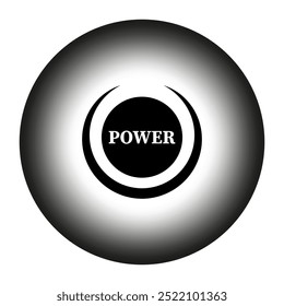 Ícone do botão liga/desliga. Símbolo de botão circular. Texto de energia. Vetor preto e branco.