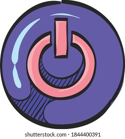 Icono del botón de encendido en el dibujo en color. Activado, electrónico 