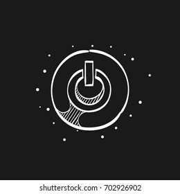 Power button icon in doodle sketch lines. On off, electronic 