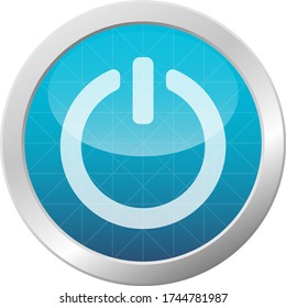 Icono del botón de encendido interruptor de energía eléctrica en la ilustración del vector del marco brillante azul claro
