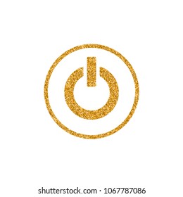 Power button icon in gold glitter texture. Sparkle luxury style vector illustration.