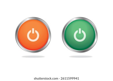 Power button icon in green and orange with circular shape, representing on off toggle in UI elements.