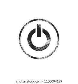 Power button icon in halftone style. Black and white monochrome vector illustration.