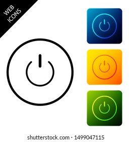 Power button icon isolated. Start sign. Set icons colorful square buttons. Vector Illustration