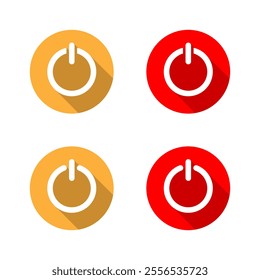 Power button icon with long shadow. Shut down, shutdown sign symbol
