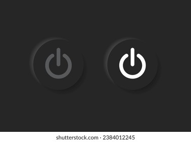Icono del botón de encendido en estilo neumorfismo. Apague la interfaz de usuario. En los botones apagados. Elementos de la interfaz de usuario para la aplicación móvil. Vector. Botones web de interfaz de usuario UX de interfaz de usuario neumórfica oscuros.