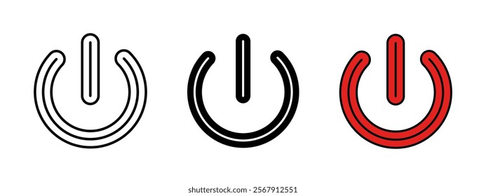 Power button icon. OFF button vector illustration. Turn on web interface element. Computer shutdown symbol. Closing or stopping control push button. Energy or power ending red pictogram isolated.