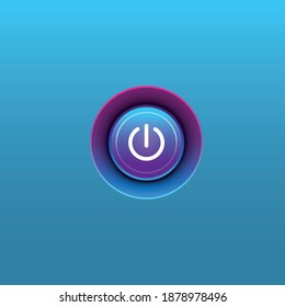 Power button icon on blue background. Start sign. Set icons in square buttons. Vector Illustration.eps 10. 