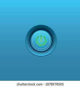 Power button icon on blue background. Start sign. Set icons in square buttons. Vector Illustration.eps 10. 