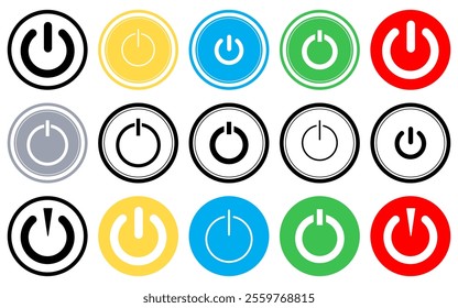 Power button icon on off icon set of power buttons collection outline colorful buttons start shutdown electronic switch