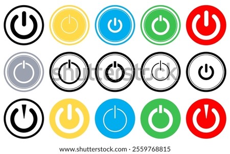 Power button icon on off icon set of power buttons collection outline colorful buttons start shutdown electronic switch