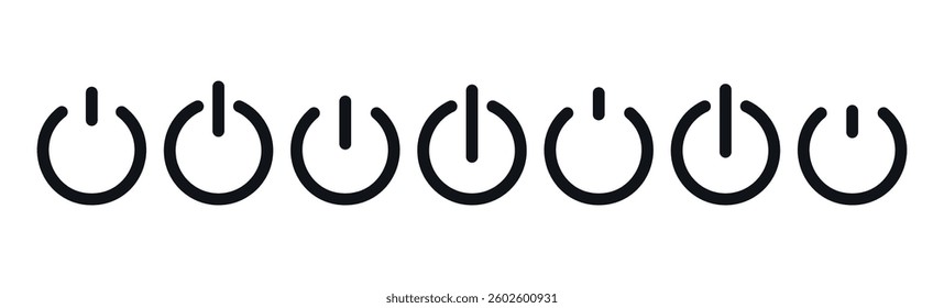 Power button icon with on-off switch symbol, standby mode pictogram, computer shut down and start sign for web or logo. Flat vector illustration isolated on white background.