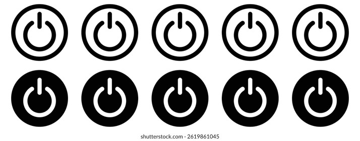 Conjunto de ícones do botão liga/desliga - Símbolos ligado, desligado para interfaces eletrônicas e de tecnologia.