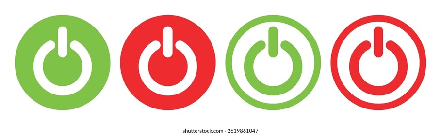 Power Button Icon Set – On,Off Symbols for Electronic and Technology Interfaces.