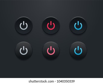 Power button icon set - simple flat design isolated on black background