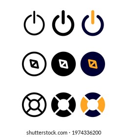 power button icon set with three style for presentation, banner, and social media