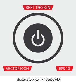 Power Button Icon - Vector illustration of power button icon in circle on gray background. Media Button Icon. Flat Icon.