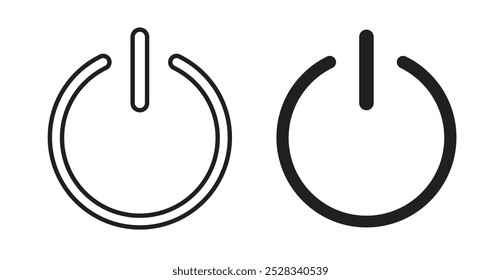 Power button icons. Vector set in filled and line style.