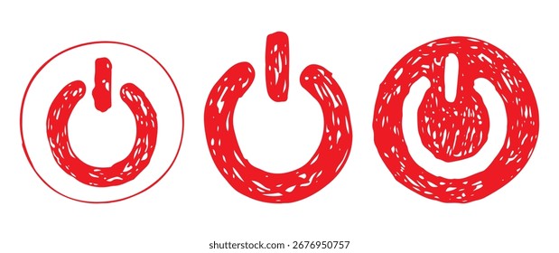 Betriebsschalter-Symbole in einer lebendigen roten Farbe, andere handgezeichnete Doodle-Set.