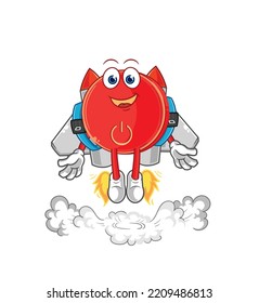 el botón de encendido con la mascota jetpack. vector de dibujos animados