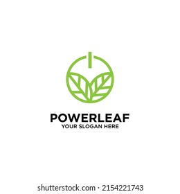 Power button and leaf logo designs.