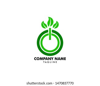 Power Button and Leaves Logo Template Design Vector