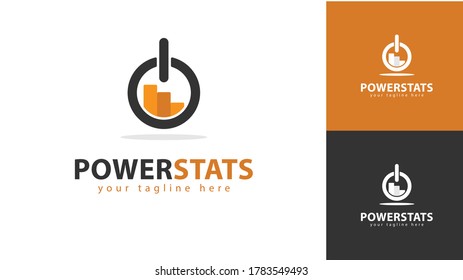 Diseño del logotipo del botón de encendido combinado con estadísticas. Hay varios conceptos de color. vector