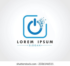 Concepto de dispersión del logotipo del botón de encendido. Ilustrador de vectores
