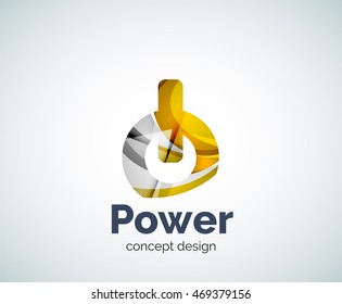 Power button logo template, abstract geometric glossy business icon