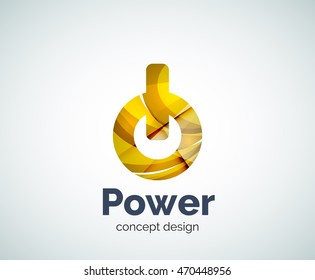 Power button logo template, abstract geometric glossy business icon