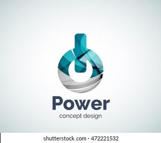 Power button logo template, abstract geometric glossy business icon