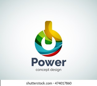 Power button logo template, abstract geometric glossy business icon