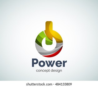 Power button logo template, abstract geometric glossy business icon