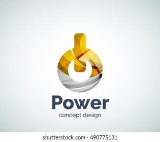 Power button logo template, abstract geometric glossy business icon