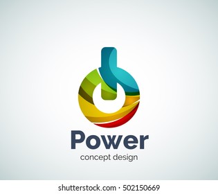 Power button logo template, abstract geometric glossy business icon