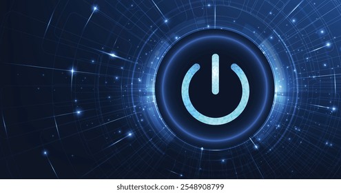 Botão de energia baixo poli design.tecnologia inteligente botão de energia em um fundo azul escuro.futurista inovação digital fundo vetor ilustração.