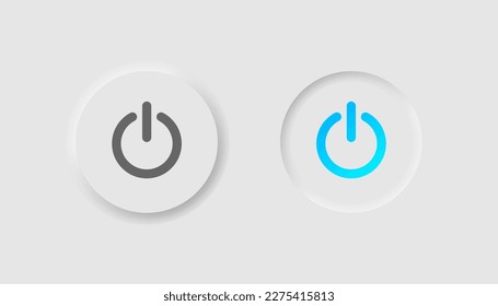 Botón de encendido en estilo neumorfismo. Iconos para negocios, interfaz de usuario blanca, UX. Desactivado símbolo. Inicio, cierre de sesión, energía, interruptor. Estilo neumórfico.