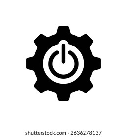 Power Button on Gear Icon Representing System Control and Technology