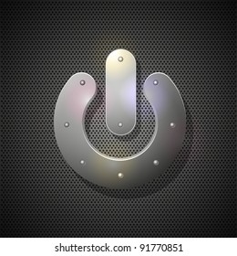 power button on metal background. Vector illustration