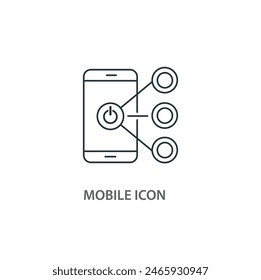 Power button on mobile phone line icon isolated on background power off on refresh buton outline icon silhouette minimalistic three choices on mobile phone icon symbol on white background