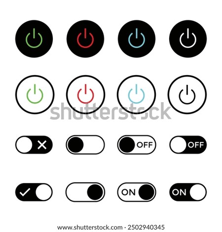 Power button On Off icon set, Power button icon set on white background On Off regime Vector illustration, Power button icon set on white background On Off regime Vector illustration.