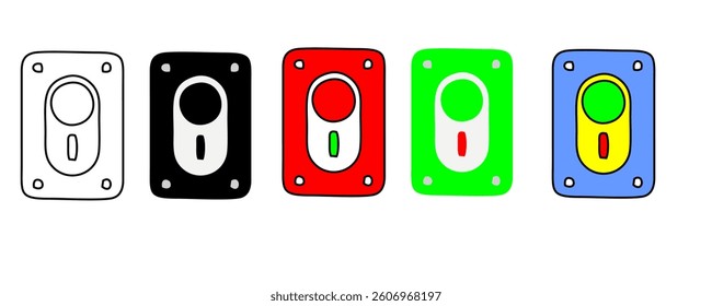 Power button. ON and OFF set icons. Vector black and flat icon, energy sing symbol, Power switch, electricity turn on off, icon, sticker, badge. Editable vector icon set