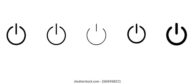 Power button. ON and OFF set icons. Vector black and flat icon, energy sing symbol, Power switch, electricity turn on off, icon, sticker, badge. Editable vector icon set