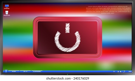 Power button on the screen monitor. Scribble and hatching style. Made vector illustration