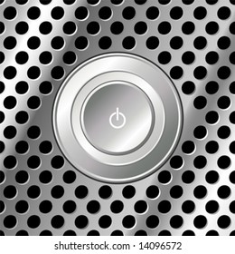 Power button over square metallic look surface