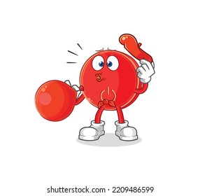 the power button pantomime blowing balloon. cartoon mascot vector