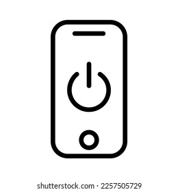 Betriebsschalter in der Telefonleitung Symbol. Schalten, Ein, Aus, Zurücksetzen, Gerät, Telefon, Computer, starten, schalten, herunterfahren. Technologiekonzept. Vektorliniensymbol auf weißem Hintergrund